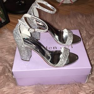 Madden girl silver glitter block heels